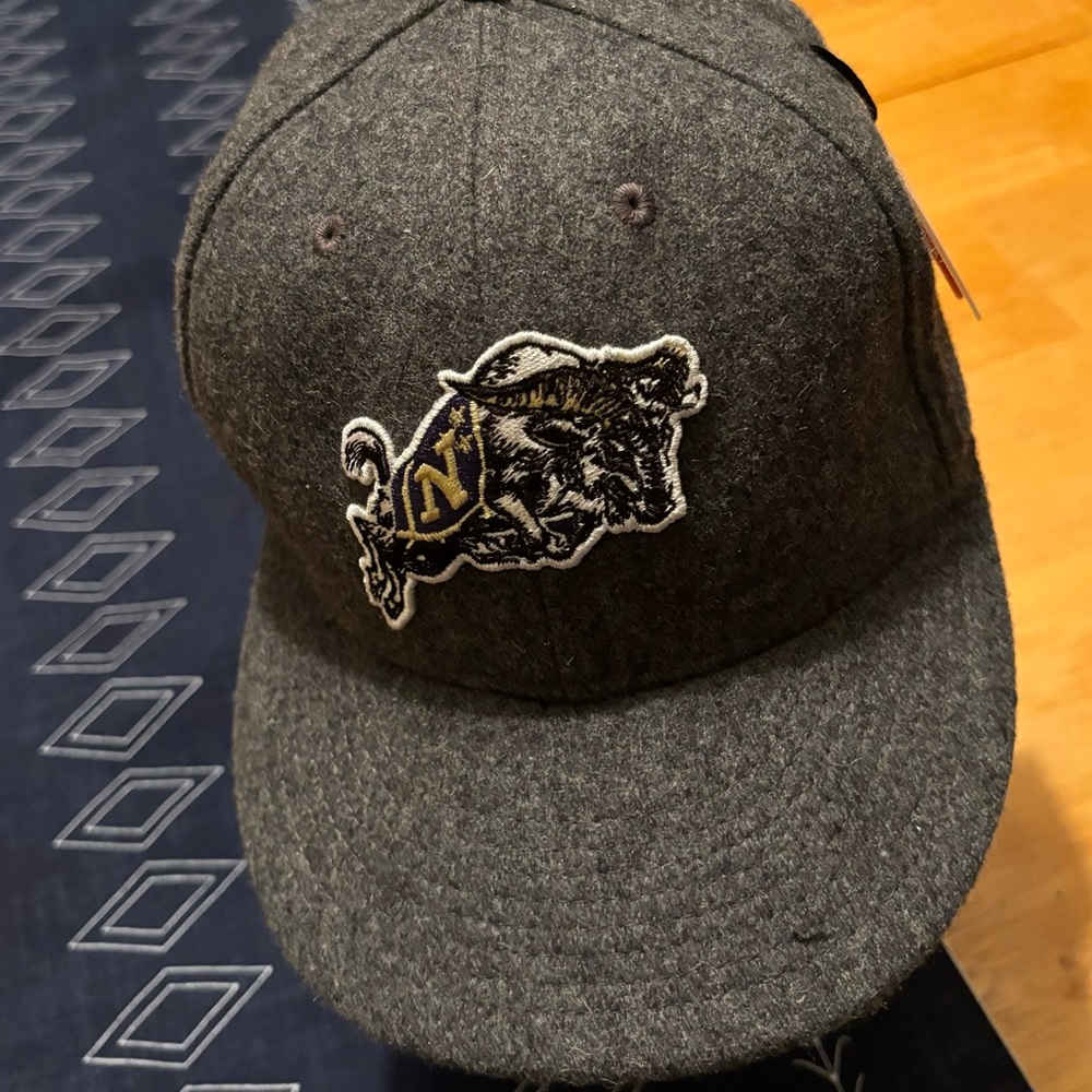 Navy Gray Wool Cap with Embroidered Bull